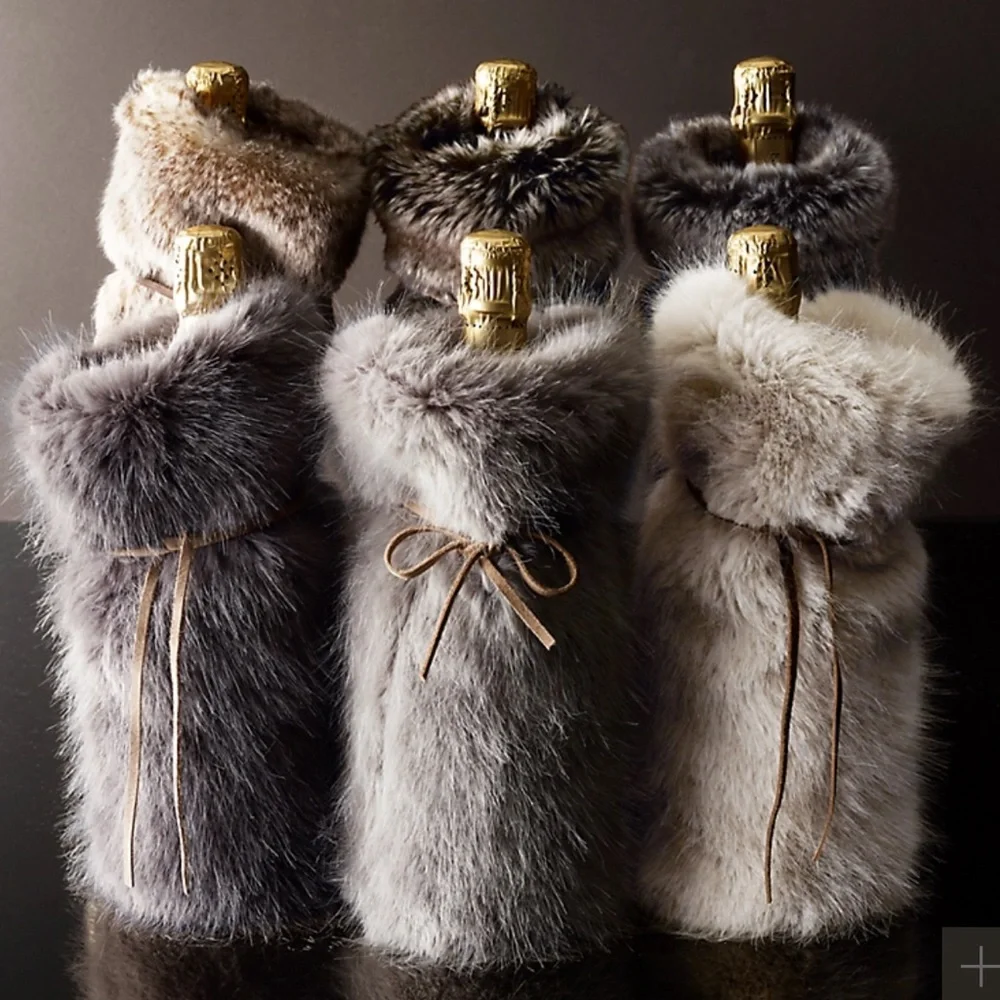 NWOT Restoration Hardware Faux Fur Wine Bag | white arctic fox